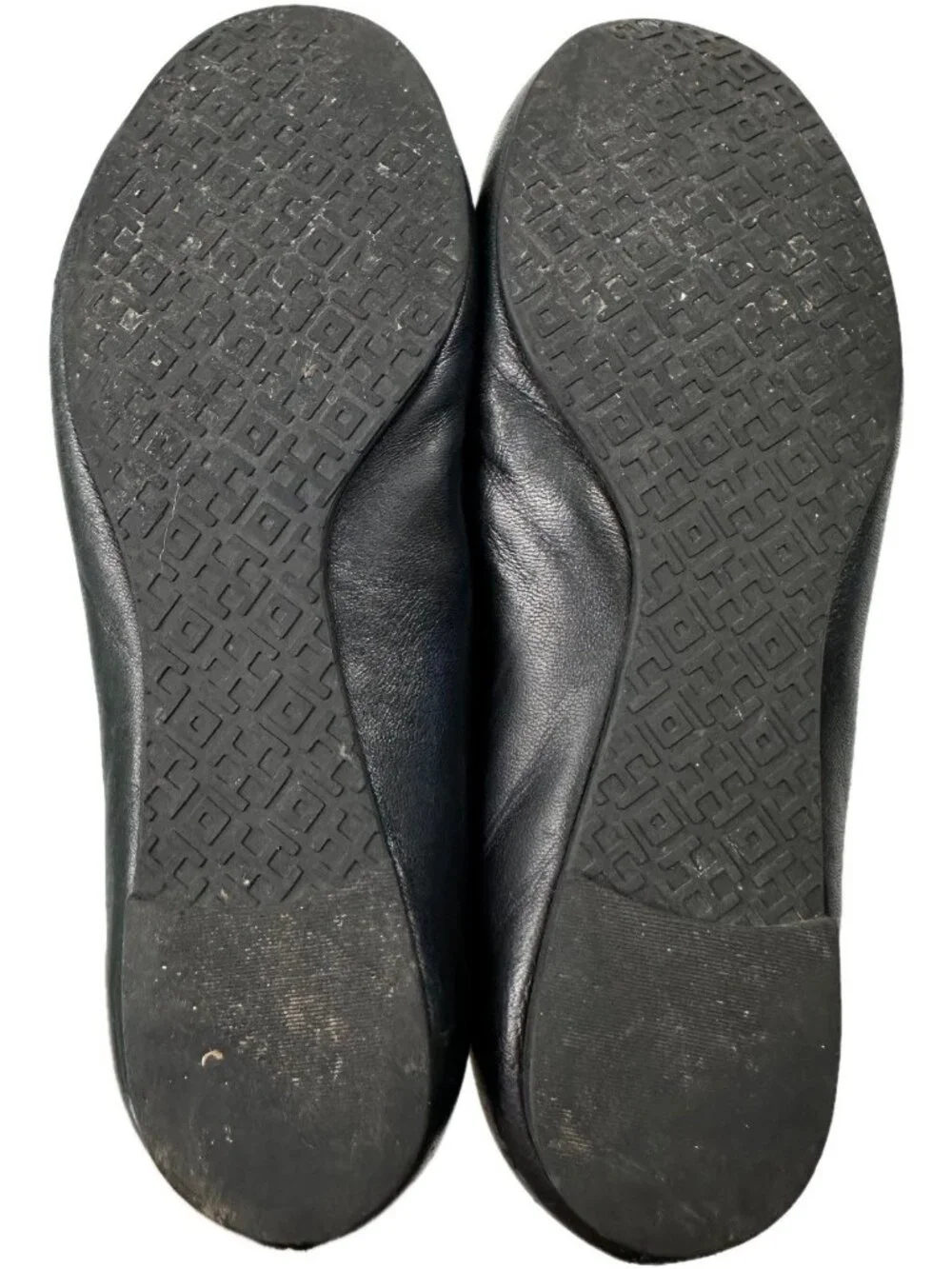 Tory Burch Black Leather Travel Ballet Flats Gold Logo 5.5 M